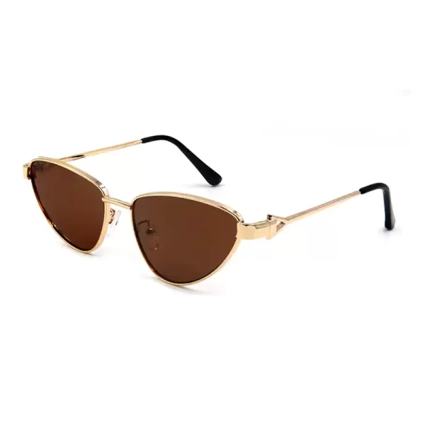 Cat Eye Triangle Gold Frame Brown Lens Sunglasses