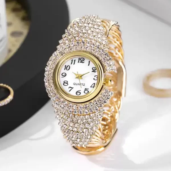 Crystals Shiny Gold Women Wrist Watch