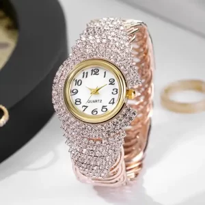 Crystals Shiny Rose Gold Women Wrist Watch