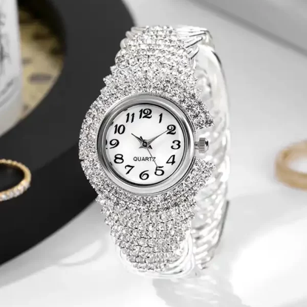 Crystals Shiny Silver Women Wrist Watch