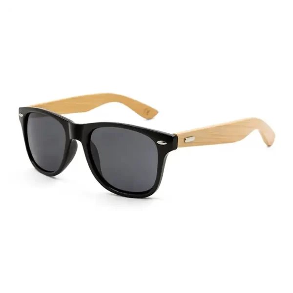 Retro Wooden Side Black Frame Black Lens Sunglasses