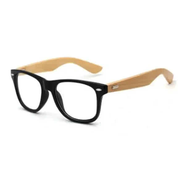 Retro Wooden Side Black Frame Transparent Lens Sunglasses