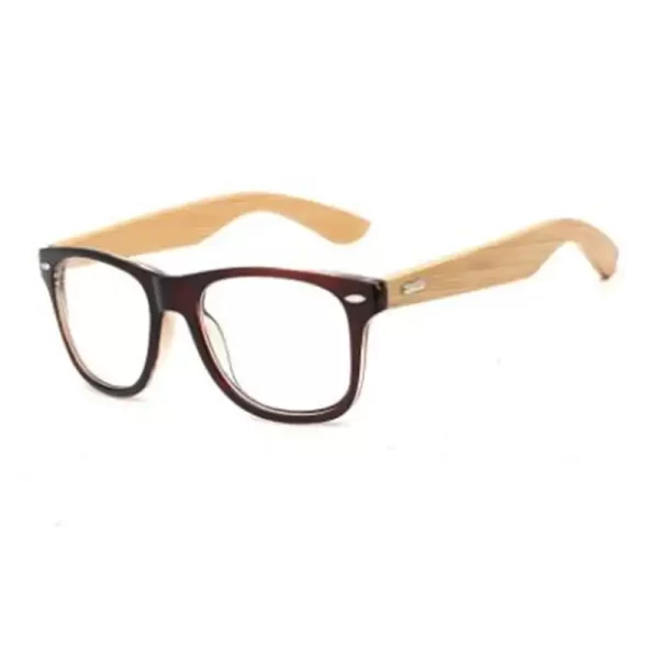 Retro Wooden Side Brown Frame Transparent Lens Sunglasses