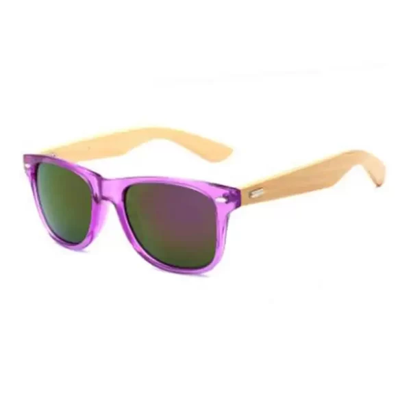 Retro Wooden Side Purple Frame Black Lens Sunglasses