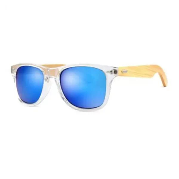 Retro Wooden Side Transparent Frame Blue Lens Sun Glasses