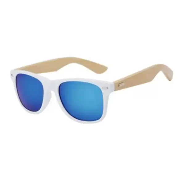 Retro Wooden Side White Frame Blue Lens Sun Glasses
