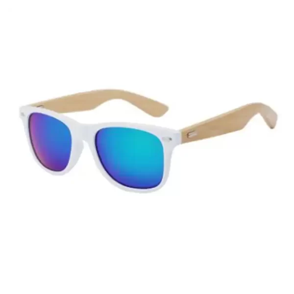 Retro Wooden Side White Frame Blue Lens Sunglasses