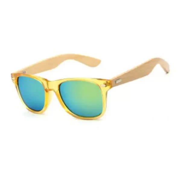 Retro Wooden Side Yellow Frame Green Lens Sunglasses