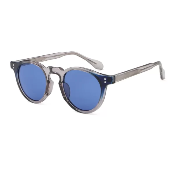 Round Frame Grey Frame Blue Lens Shades Sunglasses