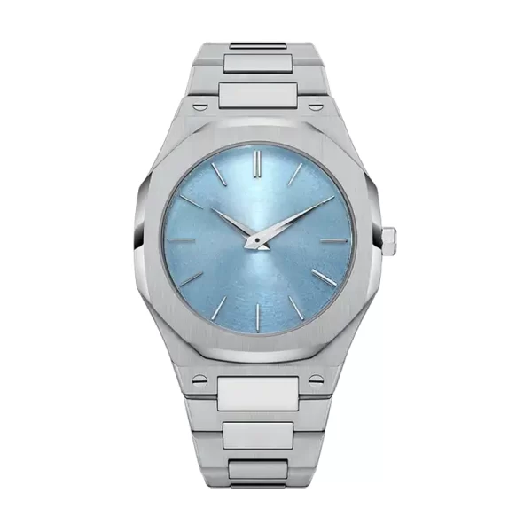 Waterproof Stainless Steel Blue Dial Silver Strap Wrist Watch For Men