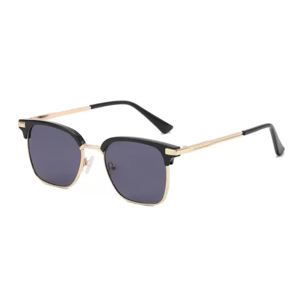 Classic Gender Neutral Square Shades Gold Black Frame Black Lens Sunglasses