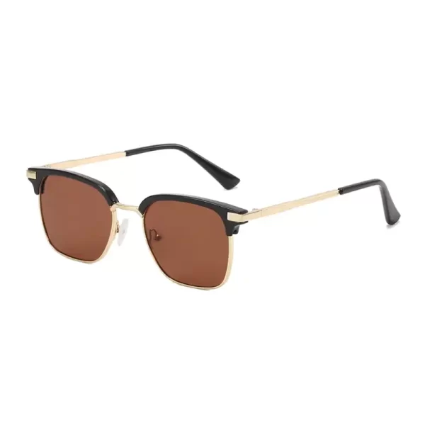 Classic Gender Neutral Square Shades Gold Black Frame Brown Lens Sunglasses