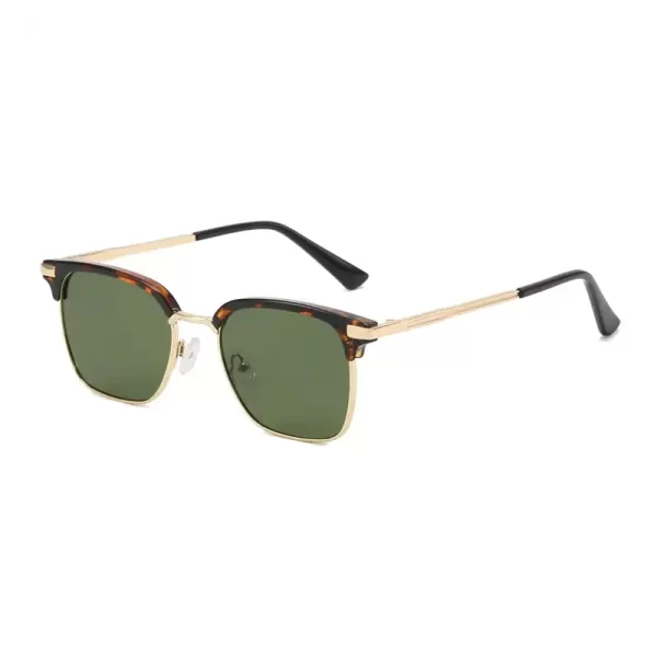 Classic Gender Neutral Square Shades Gold Brown Frame Green Lens Sunglasses