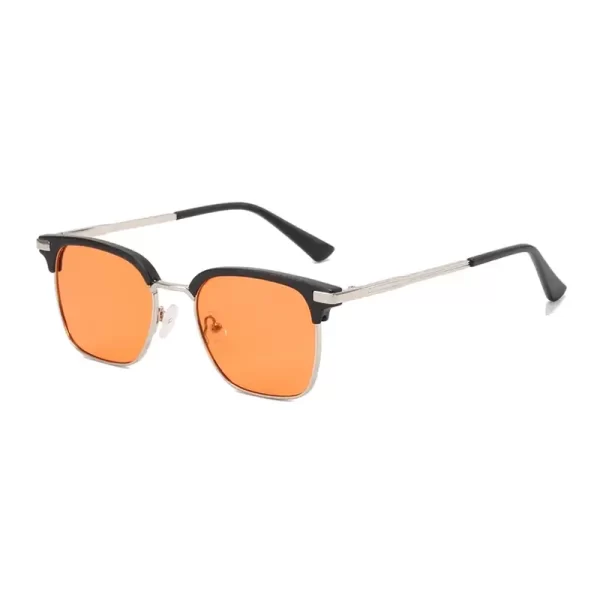Classic Gender Neutral Square Shades Silver Black Frame Orange Lens Sunglasses
