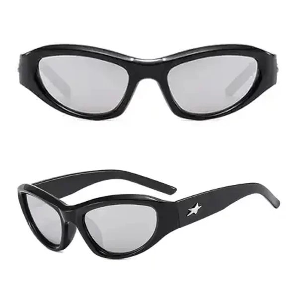 Gender Neutral Trendy Cyberpunk Black Frame Grey Lens Sunglasses