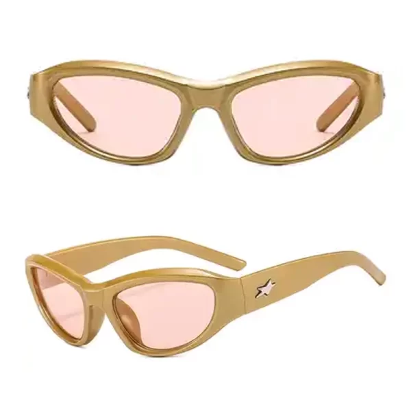 Gender Neutral Trendy Cyberpunk Gold Frame Cream Lens Sunglasses