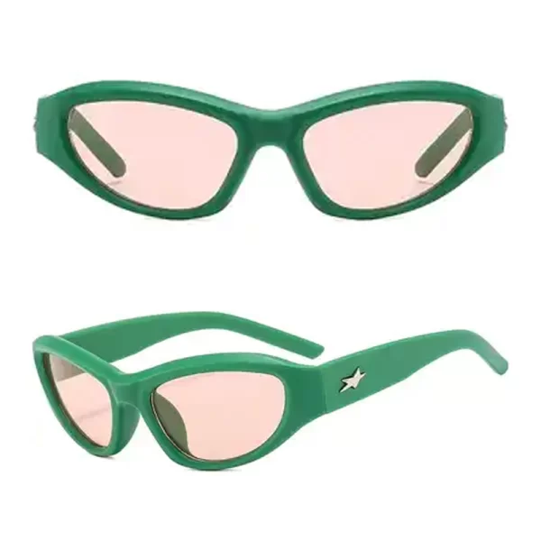 Gender Neutral Trendy Cyberpunk Green Frame Cream Lens Sunglasses
