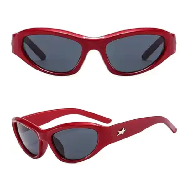 Gender Neutral Trendy Cyberpunk Red Frame Black Lens Sunglasses
