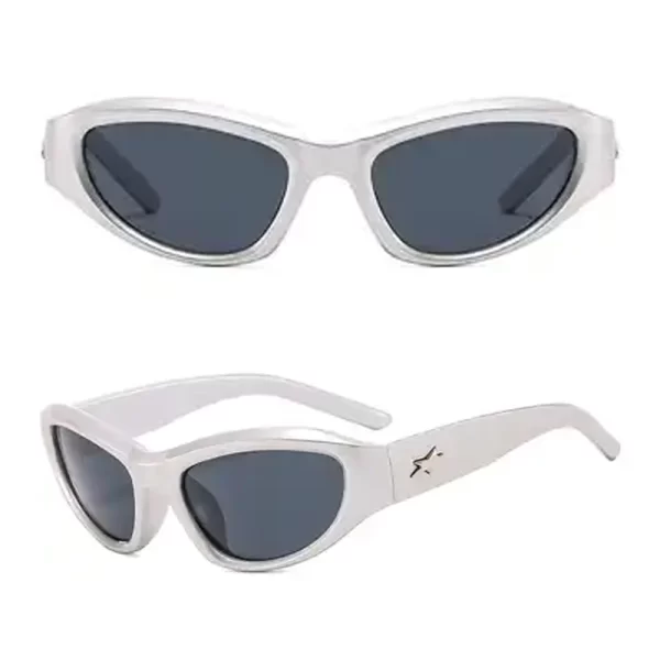 Gender Neutral Trendy Cyberpunk Silver Frame Black Lens Sunglasses