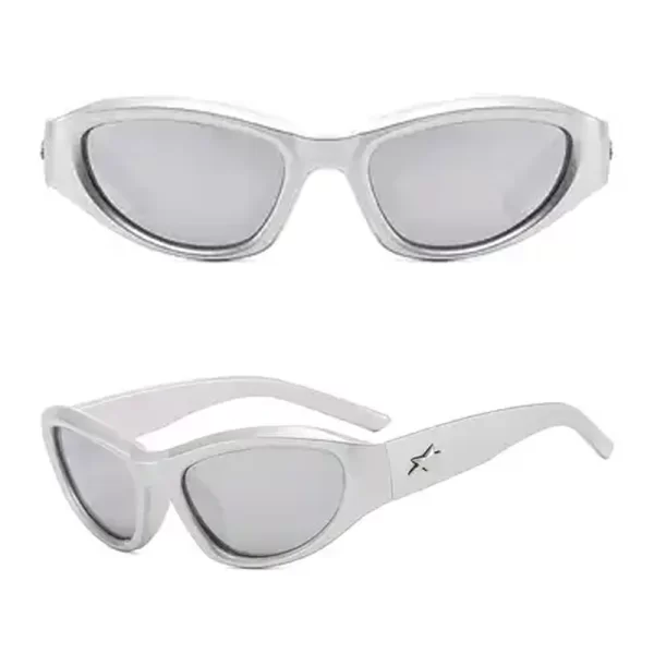 Gender Neutral Trendy Cyberpunk Silver Frame Grey Lens Sunglasses