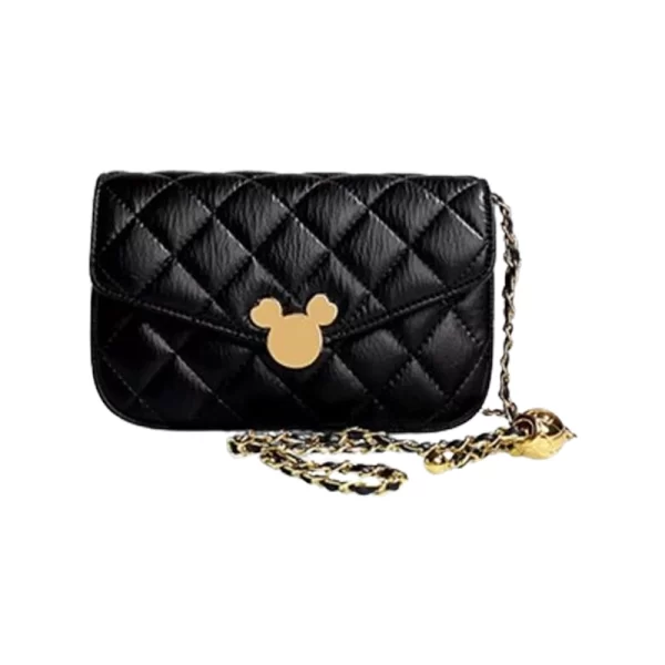 Mouse Decor Flap Black Quilted Sling Bag
