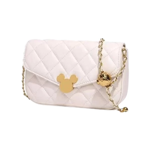 Mouse Decor Flap White Quilted Sling Bag