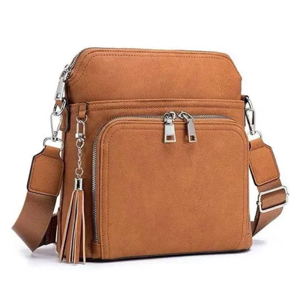 Soft Leather Women Tan Shoulder Handbag with Tassel