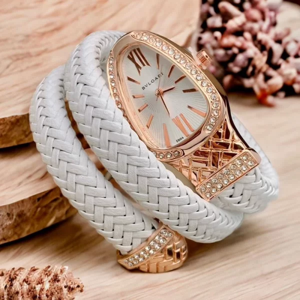 Stylish Snake Bracelet Diamond White Wrist Watch For Woman