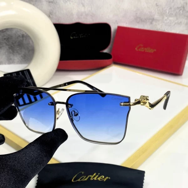 Vintage Rimless Double Beam Old Thin Side Blue Lens Mens Sunglasses