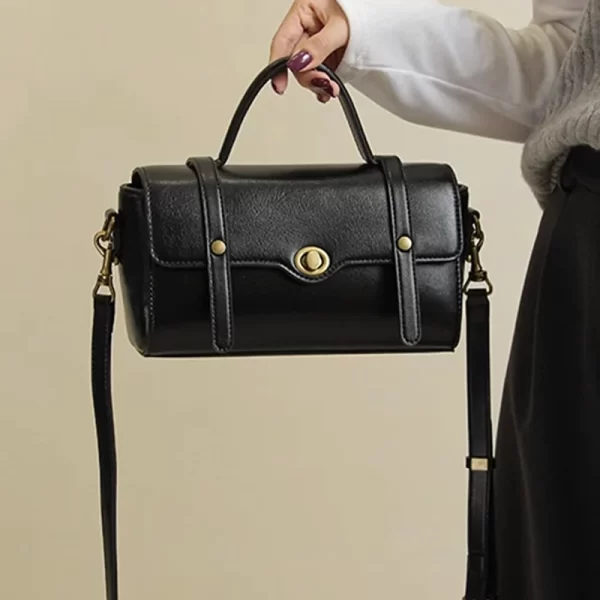 Women Metal Lock Black Sling Bag