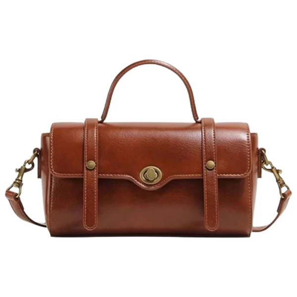 Women Metal Lock Brown Sling Bag