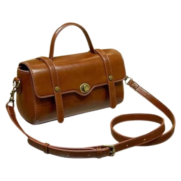 Women Metal Lock Brown Sling Bag