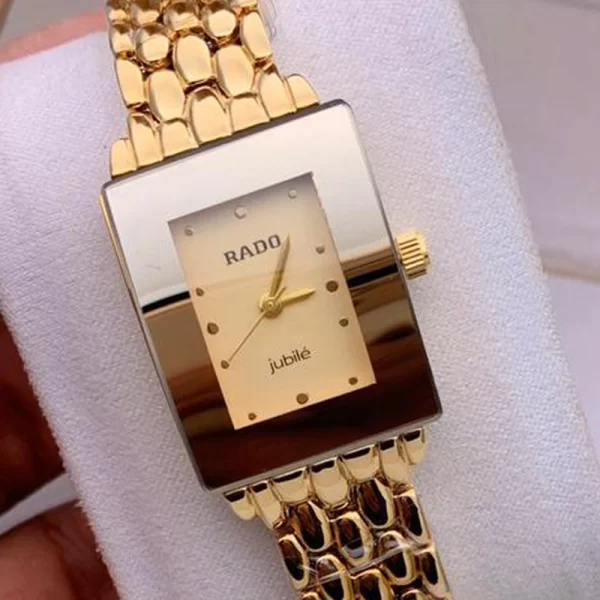 2024 Analog Rectangle Gold Dial Gold Strap Women Copy Watch