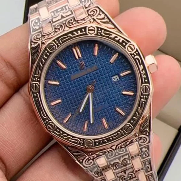 2024 Casual Men Copy Black Dial Rose Gold Strap Watch