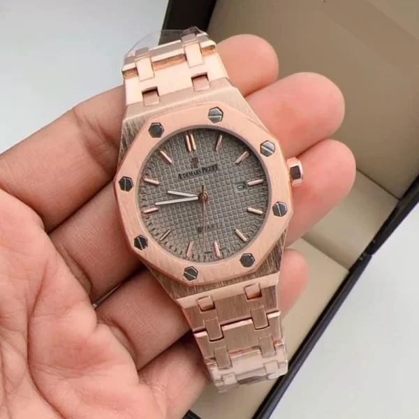 2024 Casual Men Copy Grey Dial Rose Gold Strap Watch