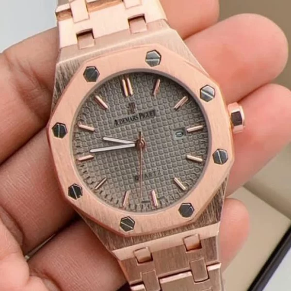 2024 Casual Men Copy Grey Dial Rose Gold Strap Watch