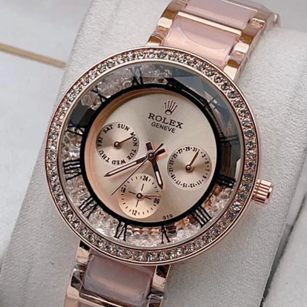 2024 Chronograph Diamond Rose Gold Dial Rose Gold Strap Copy Watch For Women