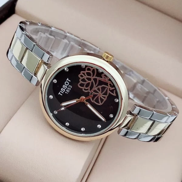 2024 Contemporary Black Dial Gold Strap Women Copy Watch