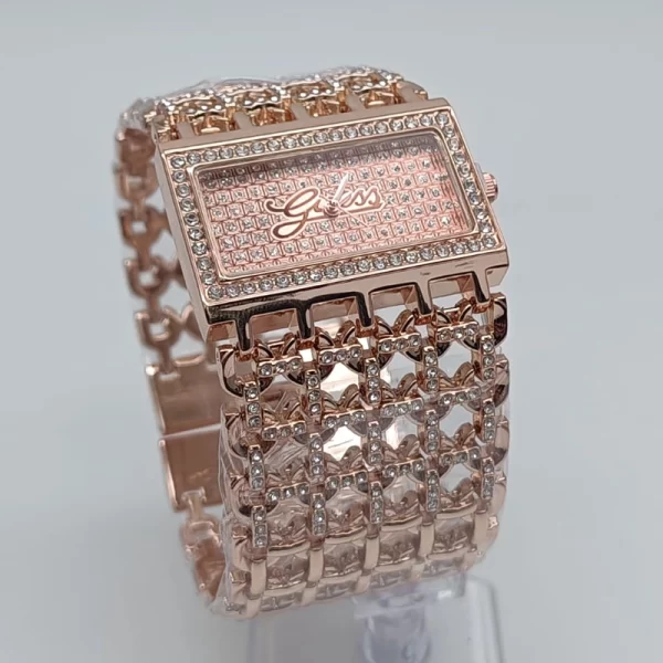 Analog Rectangle Rose Gold Dial Ladies Crystal Rose Gold Strap Copy Watch