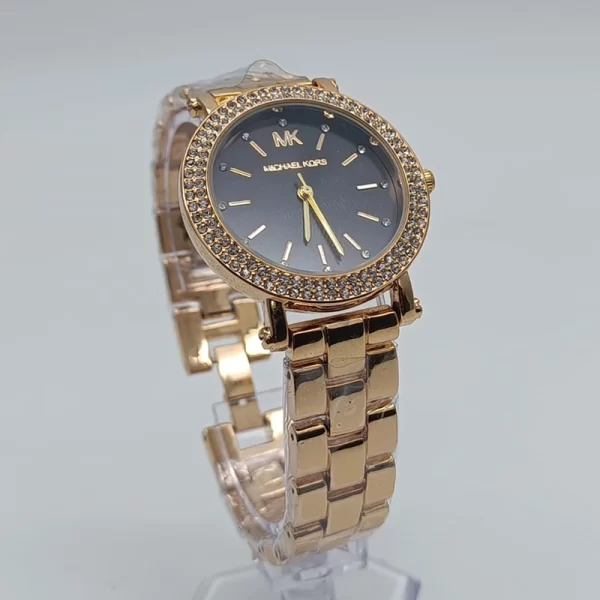 Black Dial Copy Women Quartz Gold Strap Watch