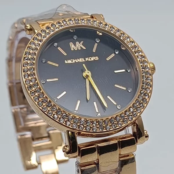 Black Dial Copy Women Quartz Gold Strap Watch