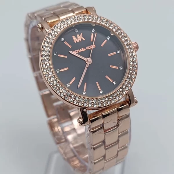 Black Dial Copy Women Quartz Rose Gold Strap Watch