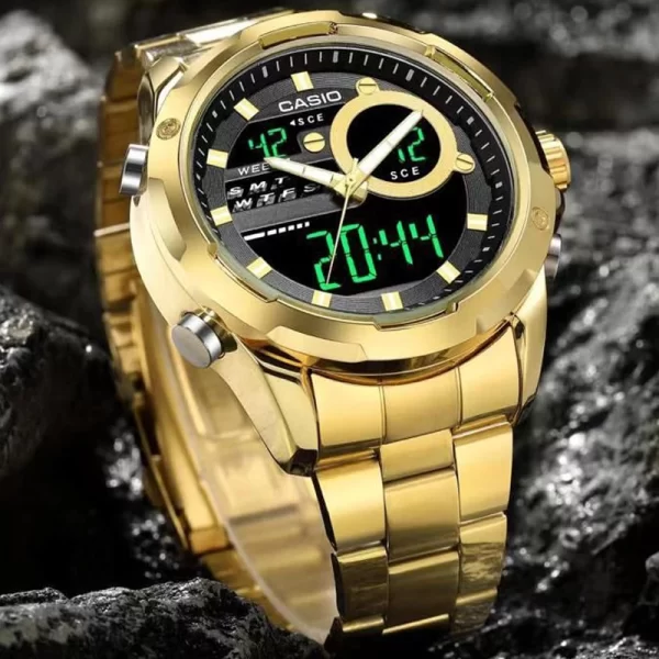 Chronograph Black Dial Multifunction Men Sport Gold Strap Copy Watch