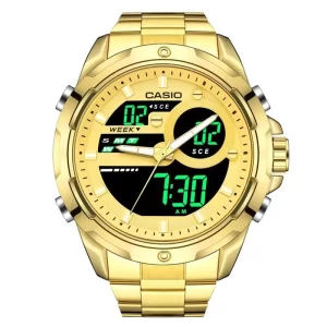 Chronograph Black Dial Multifunction Men Sport Gold Strap Copy Watch