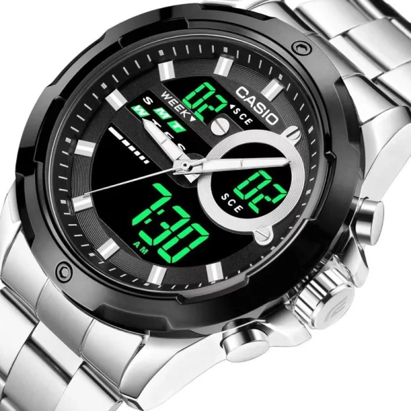 Chronograph Black Dial Multifunction Men Sport Silver Strap Copy Watch