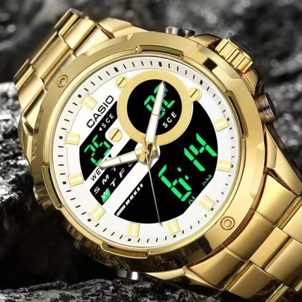Chronograph White Dial Multifunction Men Sport Gold Strap Copy Watch