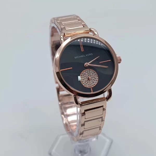 Classy Women Black Analog Dial Rose Gold Strap Copy Watches