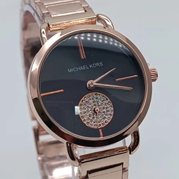 Classy Women Black Analog Dial Rose Gold Strap Copy Watches