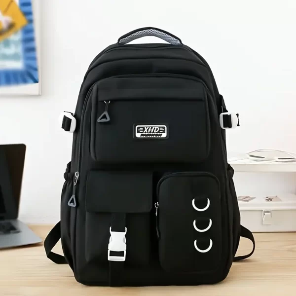 High School College Nylon Black Backpack