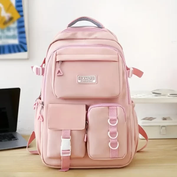High School College Nylon Pink Backpack